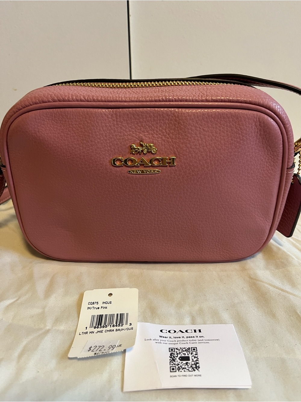 Coach Pink Leather Camera Crossbody Bag with Gold Hardware